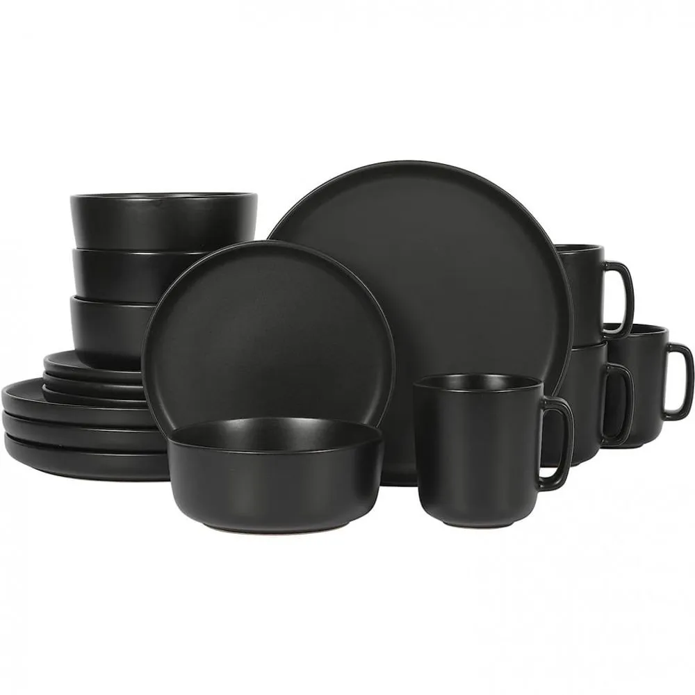 Jogo Jantar 16 pcs P/4 Pessoas Eedondo Preto Porcelana Micasa
